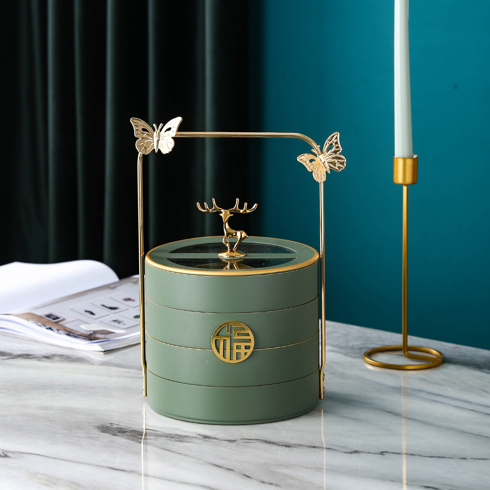 Hogar sala de estar Luz de lujo doble capa compartimiento giratorio fruta seca snack fruta placa té Mesa creativa boda dulces caja de almacenamiento