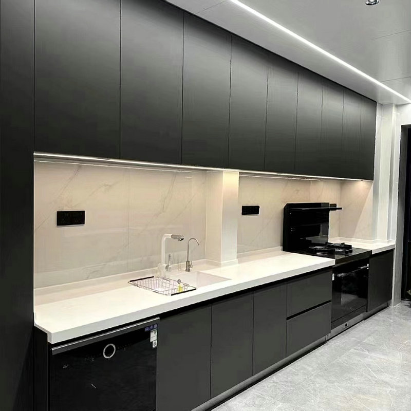 Toda la casa personalizada ligera y lujosa con gabinete de cocina toda la cocina de piedra de cuarzo encimera casera simple montaje de gabinete de cocina
