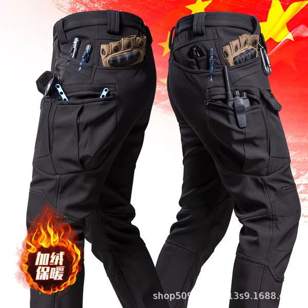 Ix7 Tactical Commander Outdoor Soft Shell Men's Jacket Pants Winter Velvet Thickened Windproof and Waterproof Fleece Warm Pants