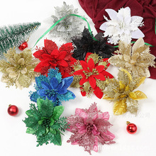 圣诞节装饰品仿真圣诞花塑料花绒布花圣诞树配件挂饰金粉场景布置