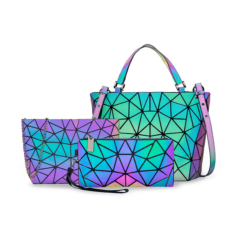 Bolso transfronterizo 2024 bolso de tres piezas de la moda del hombro del todo-fósforo bolsa de mensajero bolso de cubo luminoso geométrico