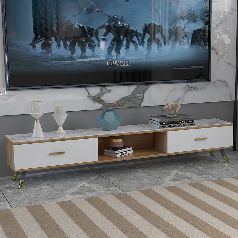 나무 TV 캐비닛: 160개의 밝은 흰색 대리석 패턴