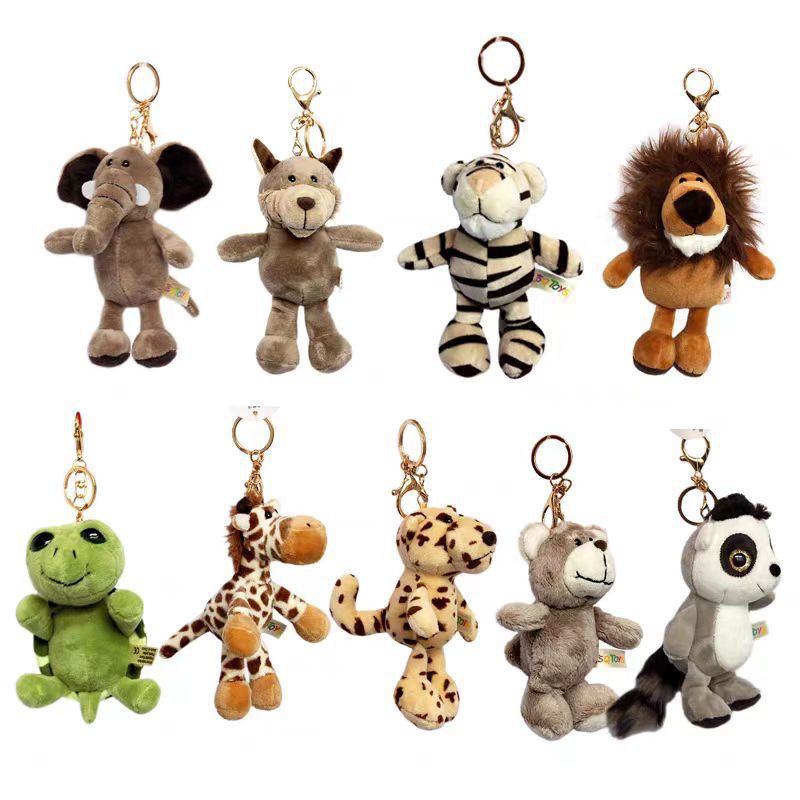 Cartoon forest animal elephant doll plush gray wolf lion small pendant turtle doll keychain grab wholesale