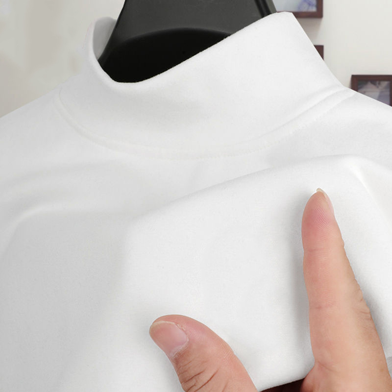 Invierno de terciopelo de doble cara de almacenamiento de calor ropa de otoño de los hombres De terciopelo cálido todo partido camisa de fondo de la juventud medio cuello alto manga larga Camiseta de los hombres