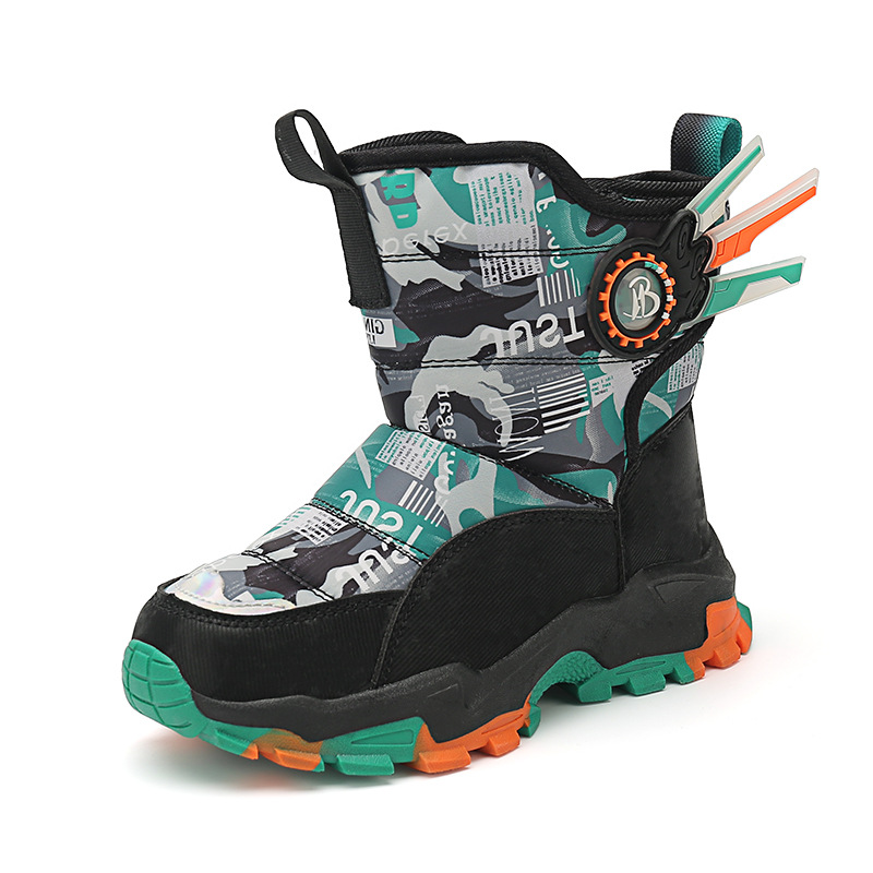 Bottes de neige Northeast pour enfants avec velours épais, chaussures en coton imperméables et antidérapantes pour garçons et filles de taille moyenne et grande_voghion.com