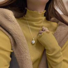 螺纹德绒1*1秋冬半高领木耳边打底衫t恤女百搭纯色长袖修身内搭