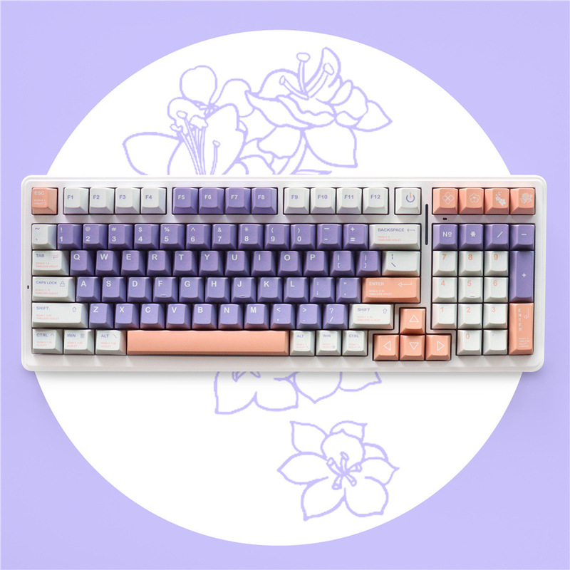 Violet Keycap 129 Key PBT Material Original Factory Height Five-sided Thermal Sublimation Process Highly Suitable for Mechanical Keyboard