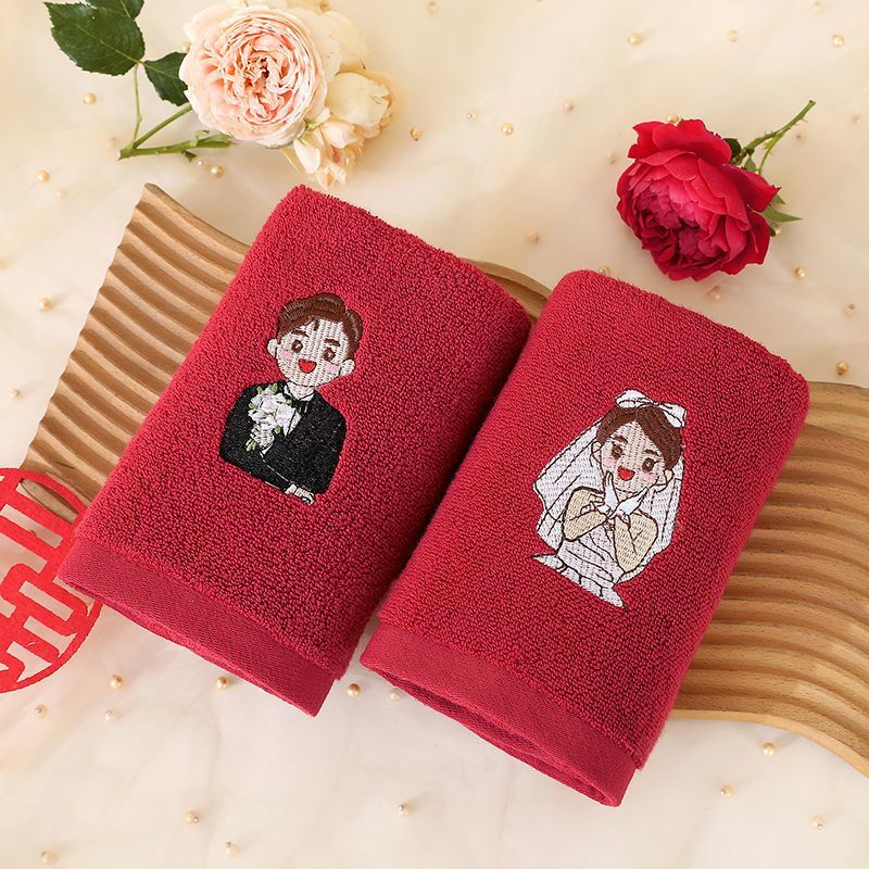 結婚タオル綿のペア結婚祝いの赤い顔をしてお祝いをします。|undefined