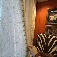 风吟织境新款羊毛刺绣纱帘客厅阳台高档棉麻纱帘白色透光不透人纱