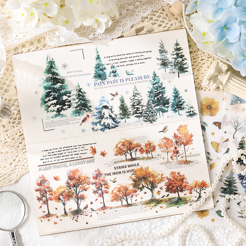 Imágenes de flores y pegatinas de papel diarios de mano materiales decorativos transfronterizos plantas retro flores pegatinas de mano