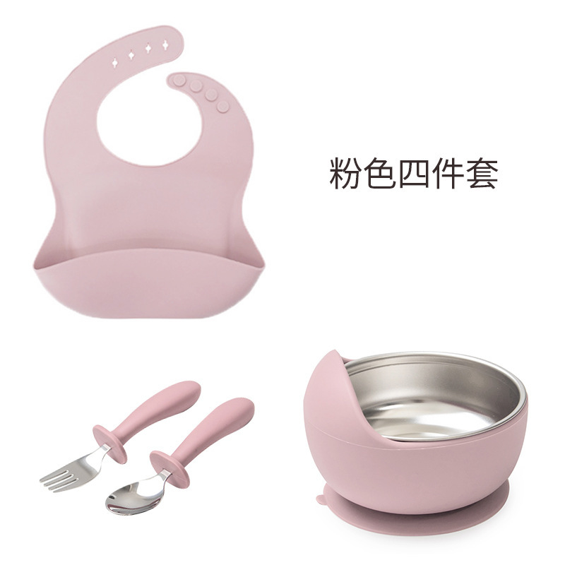 国境を越えて人気のステンレス製食器セット、吸盤付き、子供用食器、滑り止めシリコン吸盤付きフォークとスプーンのセット|undefined
