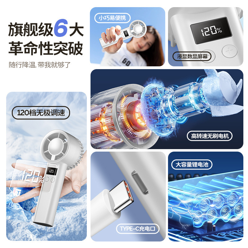 新款涡轮数显小风扇迷尔便携式usb充电学生户外大风力手持小风扇|undefined