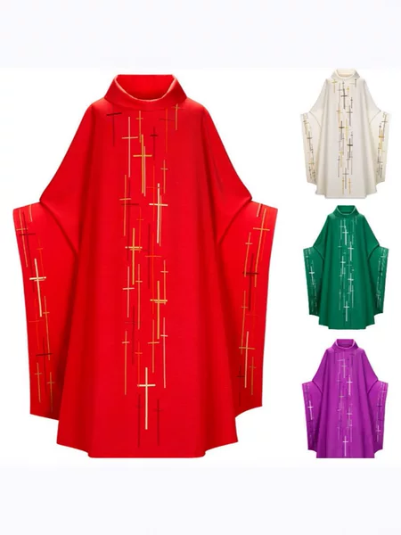 Halloween Party Stand-Collar Retro Robe with Cross Print and Batwing Sleeves Stage Performance Costume Cos Jacket