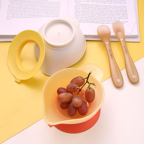 Baby and Toddler Food Bowl with Duck Bill Design, Built-in Suction Cup, Grinding Function for Porridge and Soup, Special Bowl for Newborn Feeding, Soft Head Spoon