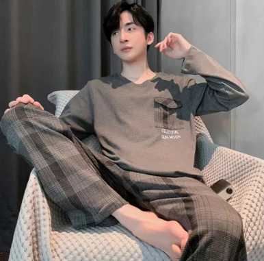 2026 pijamas de manga larga para hombres primavera y otoño simple chaqueta casual juvenil invierno set de ropa de hogar se puede usar para el comercio exterior
