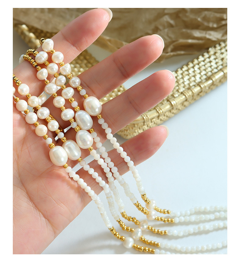 1 Piece Simple Style Circle Freshwater Pearl Shell Pearls Titanium Steel Beaded Plating Necklace display picture 4