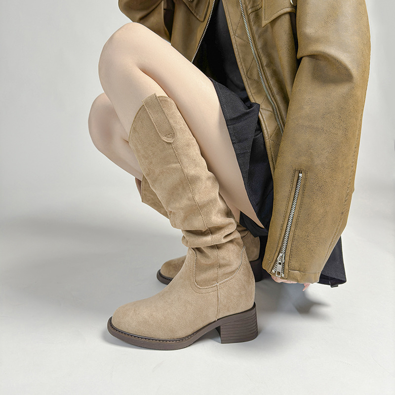 Aumentar la altura de las botas de talón grueso 2026 nuevo estilo de primavera cabeza redonda zapatos delgados zapatos de mujer botas de caballero de alto ajuste mujeres image 1