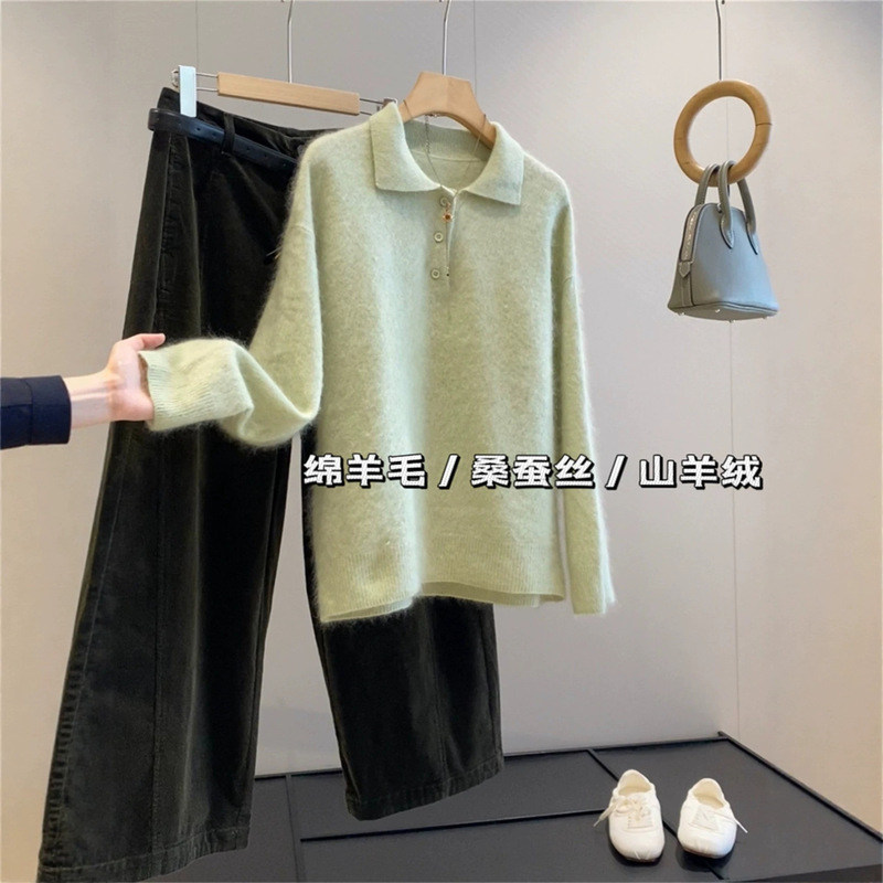 Shanghai Dan Nong Flagship Store / Wool / Mulberry Silk Blend / Premium Brushed Autumn Polo Collar Loose-Fit Sweater for Women Shanghai Dan Nong Flagship Store / Wool / Mulberry Silk Blend / Premium Brushed Autumn Polo Collar Loose-Fit Sweater for Women