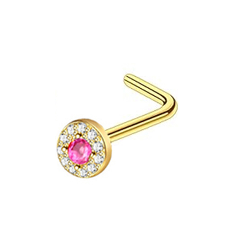Stainless Steel Nose Stud With Zircon Stone L-shaped Piercing_voghion.com