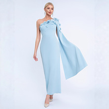 新款宴会婚纱时尚斜肩立体连衣裙名媛派对拼接不规则收腰晚礼服