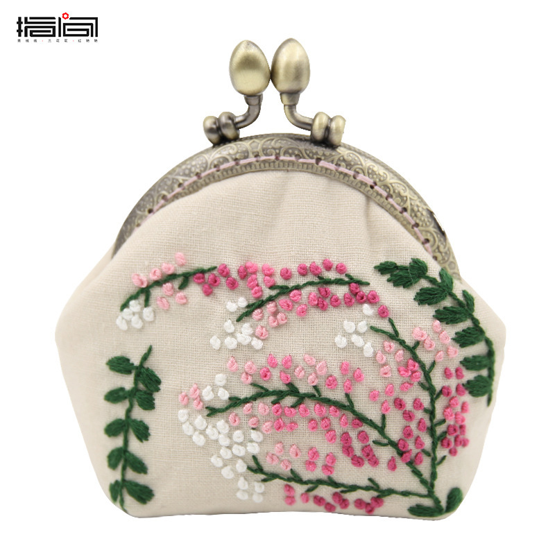 Bordado DIY boca hecha a mano paquete de material de la bolsa de oro auto-Bordado de estilo Europeo tridimensional bolsa de tela creativa de almacenamiento billetera