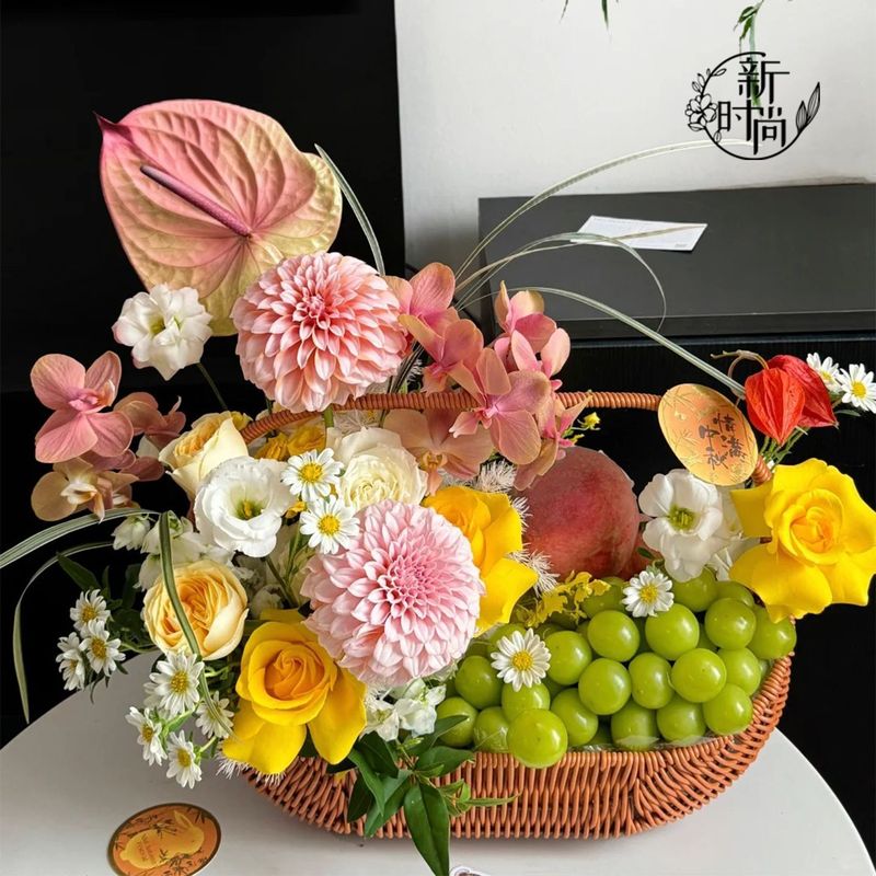 中秋节藤编仿藤手提创意花篮提篮水果篮插花礼品鲜花包装手提篮|undefined