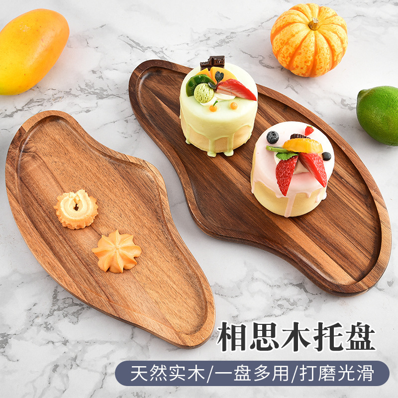 Plato de madera sólida elíptico de madera acacia fruta plato de comida para bebés tablero de corte de alimentos suplementarios sushi pizzeria tablero de pan