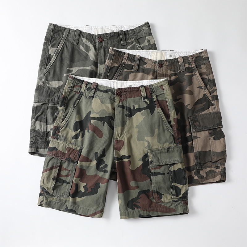 Cross-Border American Retro Summer Cotton Camouflage Men's Cargo Shorts Large Size Casual Pants Wholesale