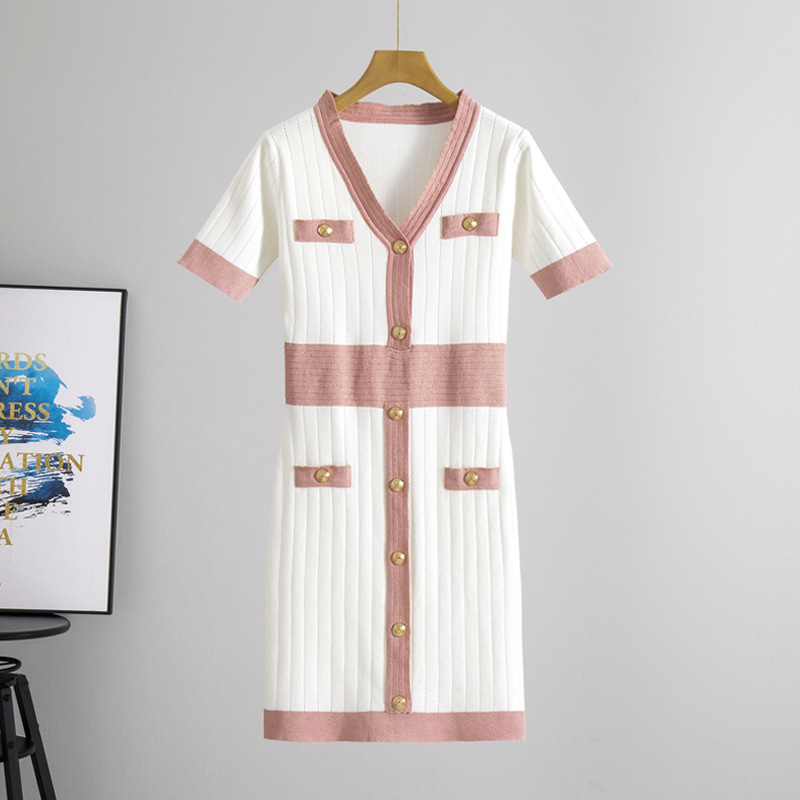 Spring and Summer Women's 2025 New Bright Silk Splicing High-Quality Long-Sleeved Waist Knitted Dress European and American Cross-Border Hot Sale