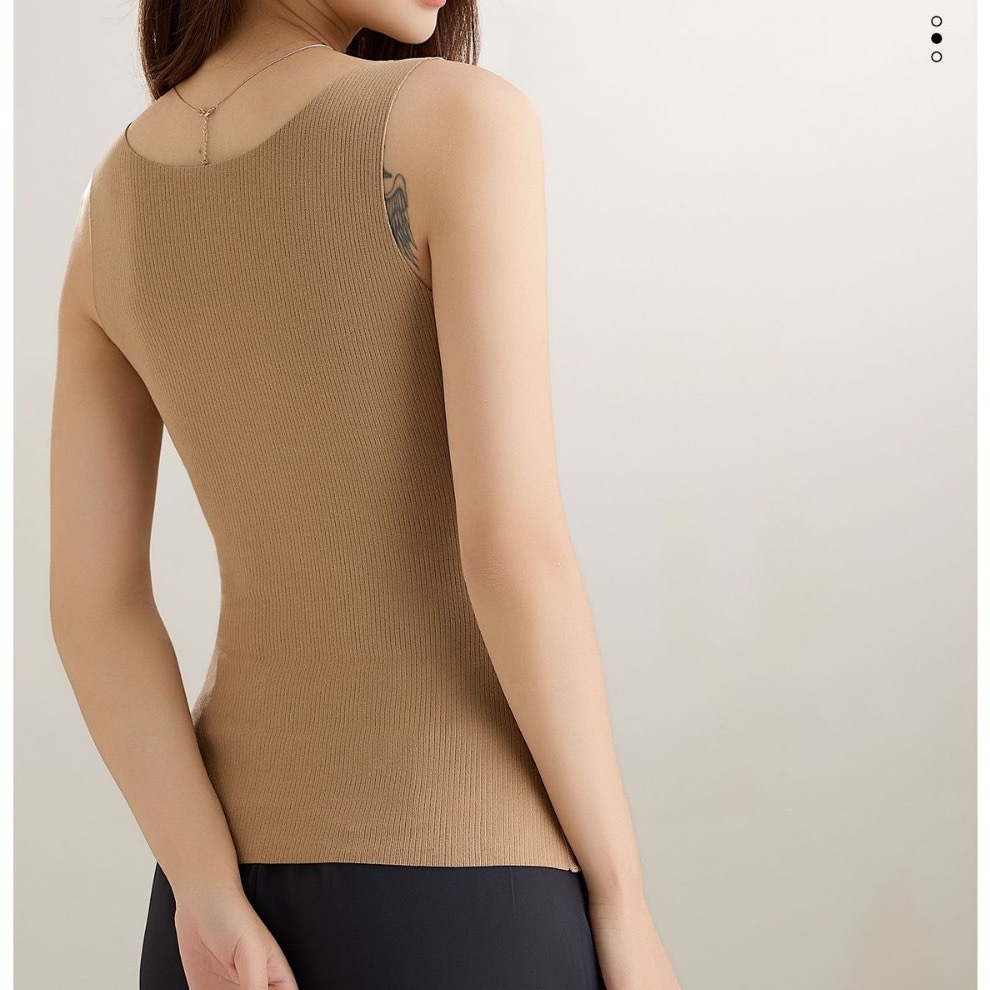 En otoño e invierno, el encaje empalma la ropa interior térmica de Cachemira de cuello V sin sujetador y sin marcas, la taza fija se reúne y el chaleco molido.