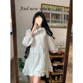 浪漫甜白流苏系带花边小白裙木耳边大摆宽松连衣裙初恋裙子春夏