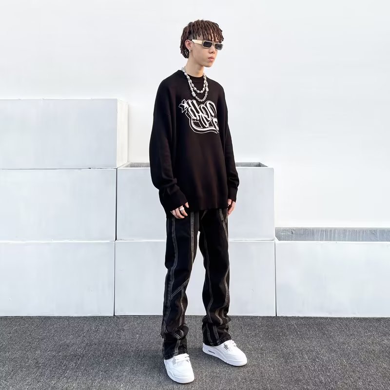 Patchwork Jeans For Men High Straight Loose Design Sense Niche Trendy Brand Street Pants Simple Style_viptrois.com