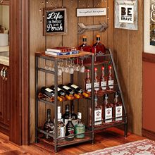 亚马逊复古美式乡村木制红酒架梯形落地葡萄酒架多用途多层收纳架