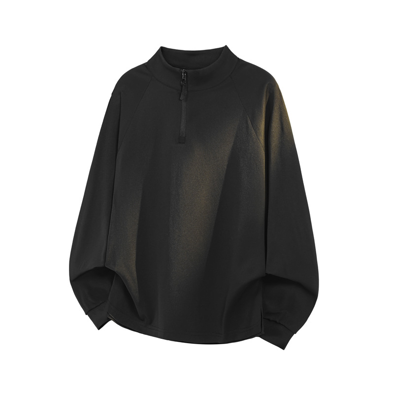 Half-zip Long-sleeve Stand-up Collar Quick-dry Sports T-shirt For Men, Spring Trendy Brand, Patchwork Deconstructed_voghion.com