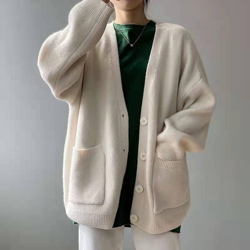 韩版新款毛衣外套女2025春秋网红宽松洋气慵懒风纯色针织开衫秋冬|undefined