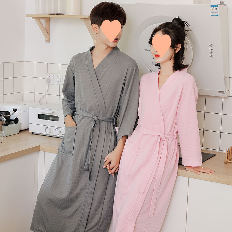Yukata Couple Style Pair of Robes for Women, Long Spring and Autumn Thin Style, Men's Large Size Hotel Nightgown, Absorbent Summer Cross-Border