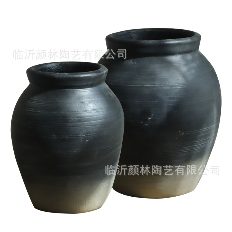 Cerámica de cemento gris negro maceta de flores para el hogar sala de estar decoración de hotel verde plantación de flores decoración de vivienda