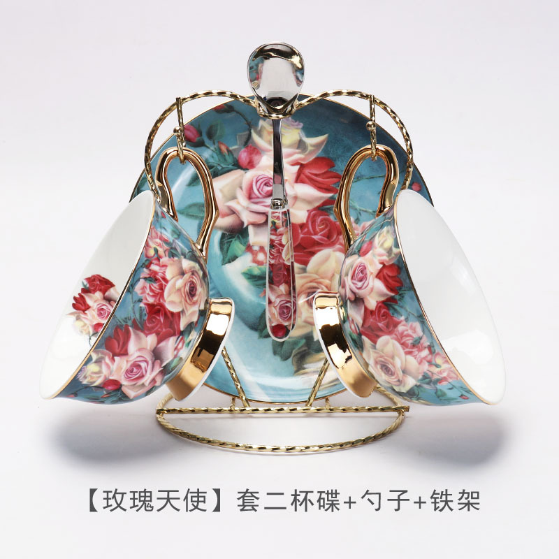 Conjunto de tazas de café europeas de cerámica de alta calidad, pequeño lujo de té de la tarde con cuchara de cerámica, taza de té de flores, caja de regalo