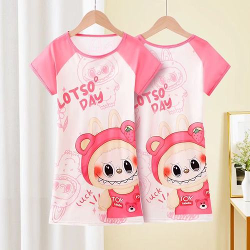 Girls' Summer Sleep Dress 2025 Short Sleeve Children's Pajamas Little Girl Summer Big Kid Stylish Homecoming Outwear