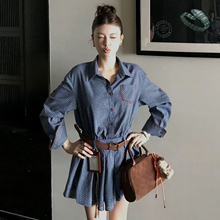 一件代发跨境外贸韩系小个子中长款格子裙秋十三行度假风连衣裙