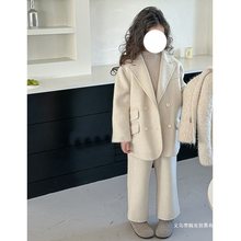 女童套装毛呢2025新款秋冬儿童洋气时髦韩版休闲中大童羊毛两件套