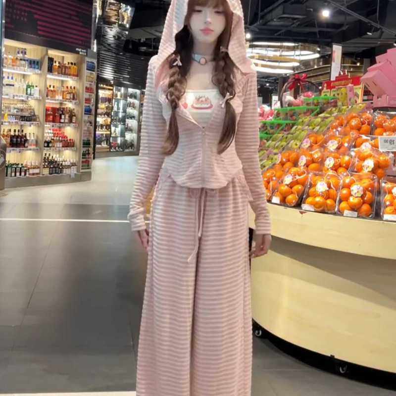 甜美少女条纹家居服睡衣女款春秋季2025新款大码舒适长袖长裤套装|undefined