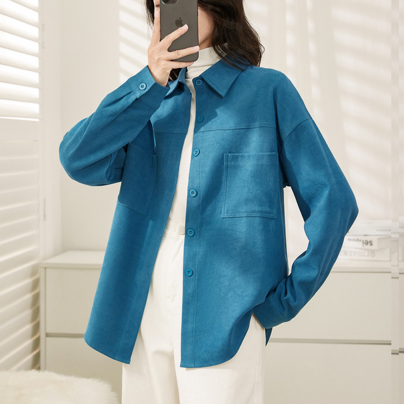 2026 Manufacturer Brushed Shirt Jacket for Women, Long Sleeve, Autumn and Winter New Style, Commuting Style, Elegant, Mid-Length, Loose Fit, Slimming Shirt
