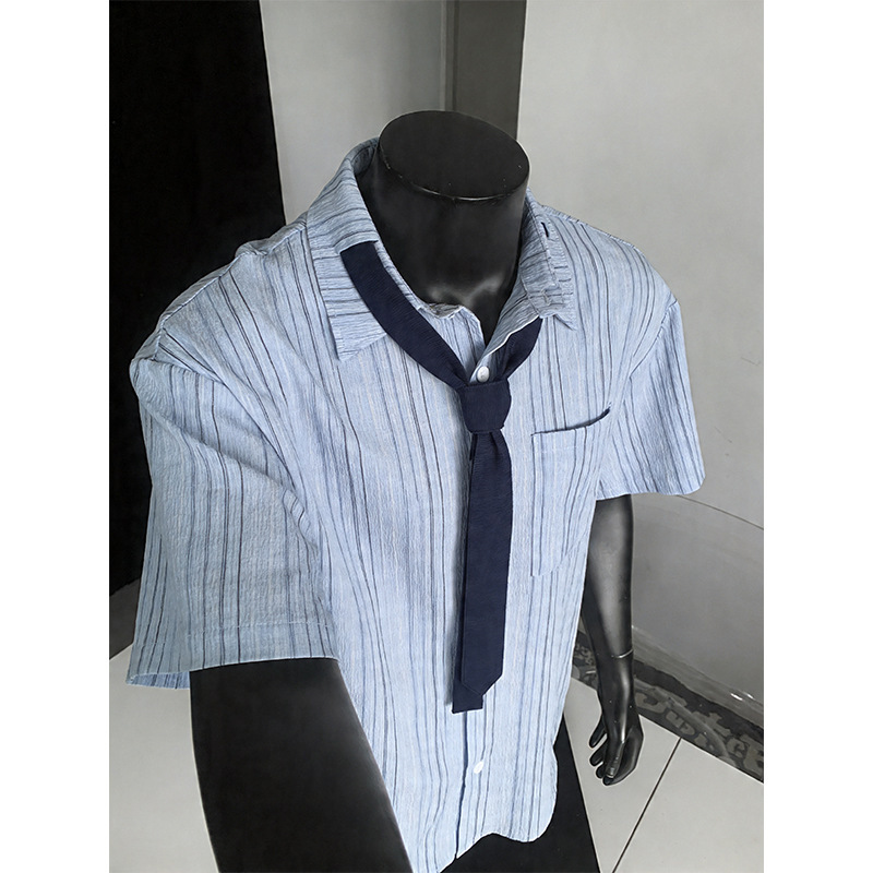 2026 Summer Textured Vertical Stripe Tie Design Short-Sleeved Shirt Cd63871 Special P35 Recommended Retail Price 88