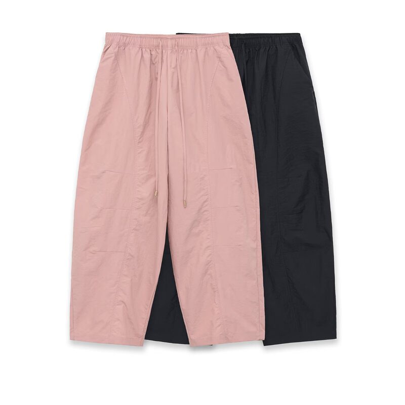Pb&Za Cross-Border New Women's Casual Versatile Mid-Waist Elastic Waistband Quick-Dry Fabric Bucket Pants 1478020