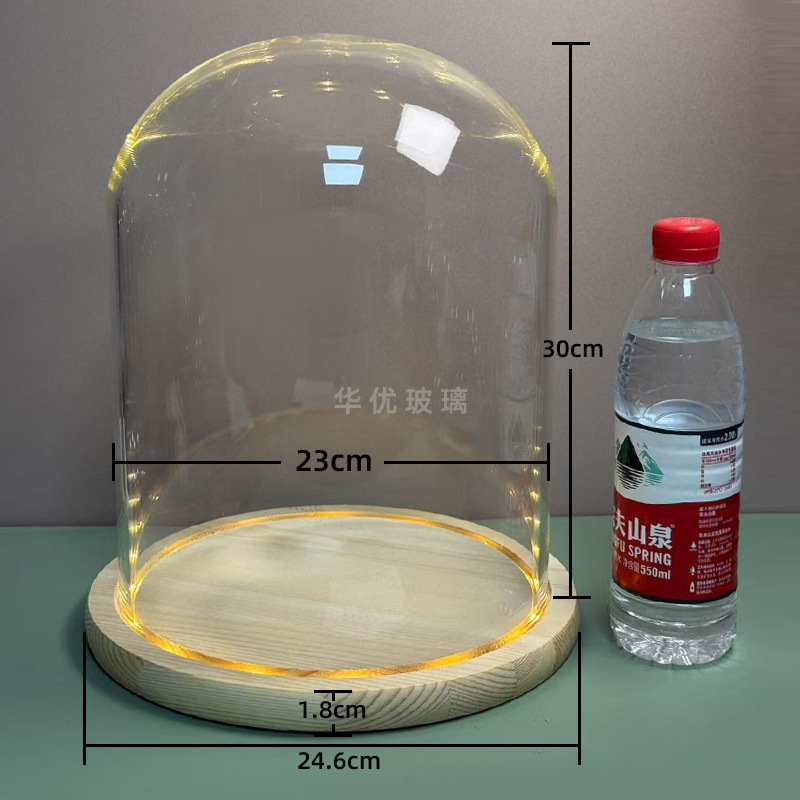 槽灯发光玻璃罩底座带灯永生花干花展示盒防尘罩手办手模玻璃罩子|undefined