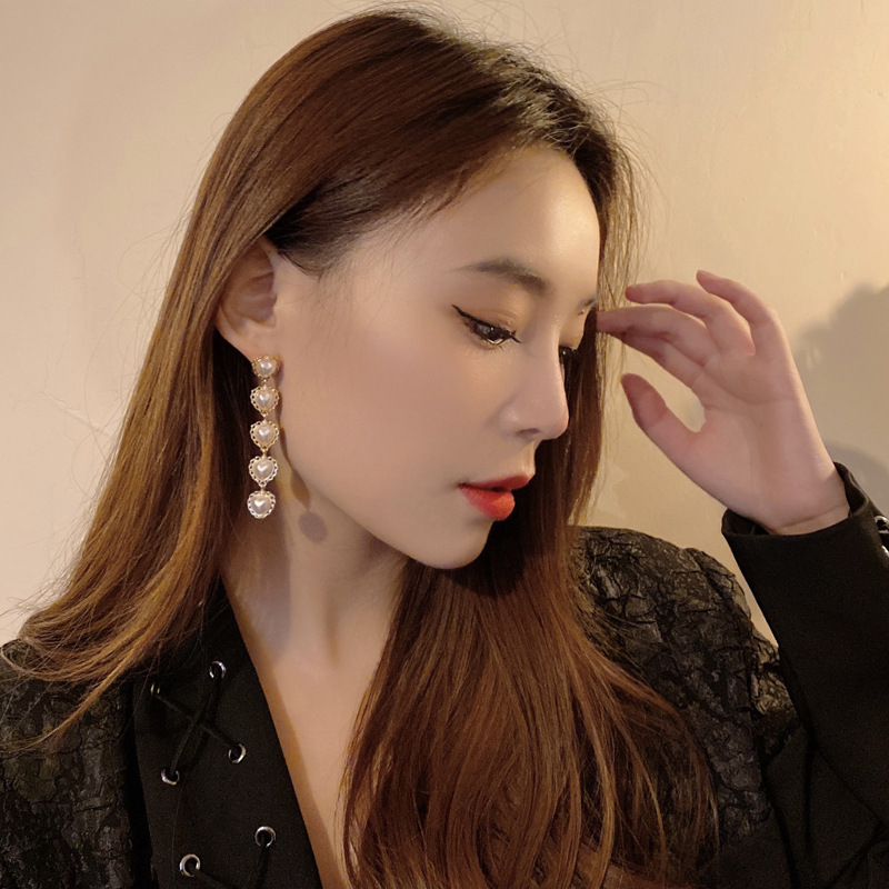 Fashion Heart Shape Alloy Plating Inlay Artificial Pearls Drop Earrings