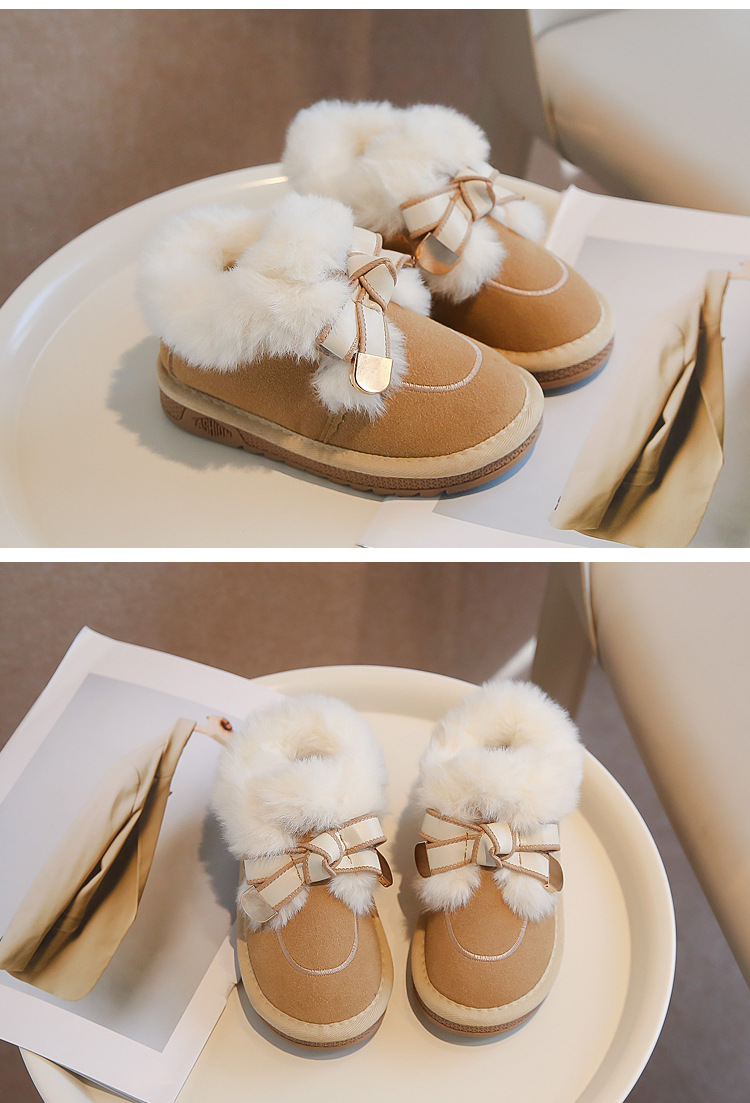 Schneestiefel Winter 2024, neuer Stil, weiche Unterseite mit verdickter Schleife, vielseitig einsetzbar, mittelgroße Baumwolle für Kinder und Mädchen_voghion.com