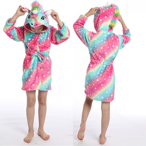 Rainbow Tianma enlarged children's bathrobe flannel cartoon couple's home clothes nightgown animal starry sky winter