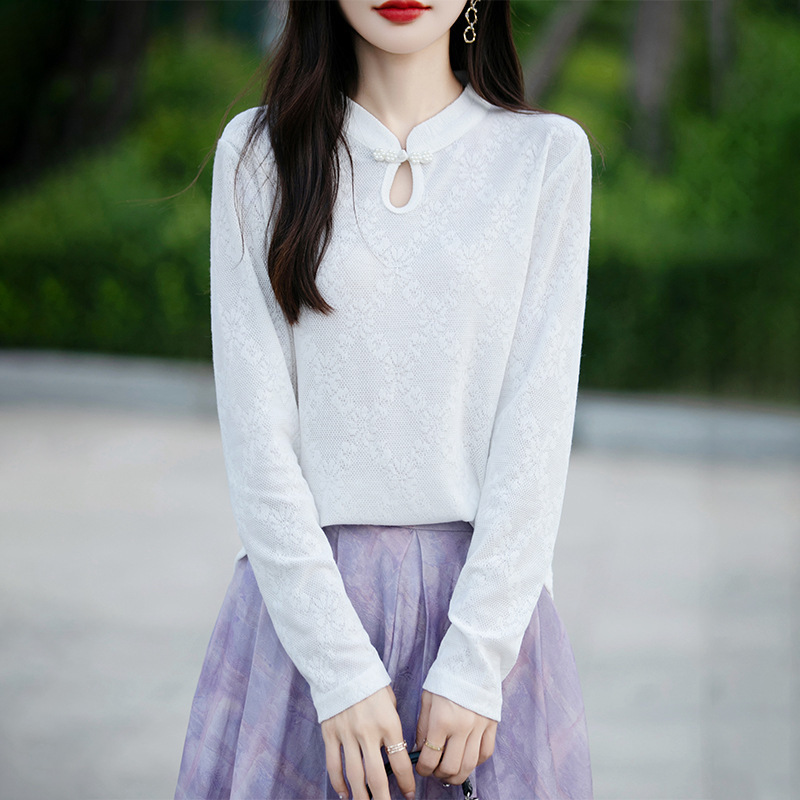 2026 Spring and Autumn Improved Half-Turtleneck Knitted Sweater for Women, Base Layer with Cheongsam Collar, New Chinese Style Stand Collar Top